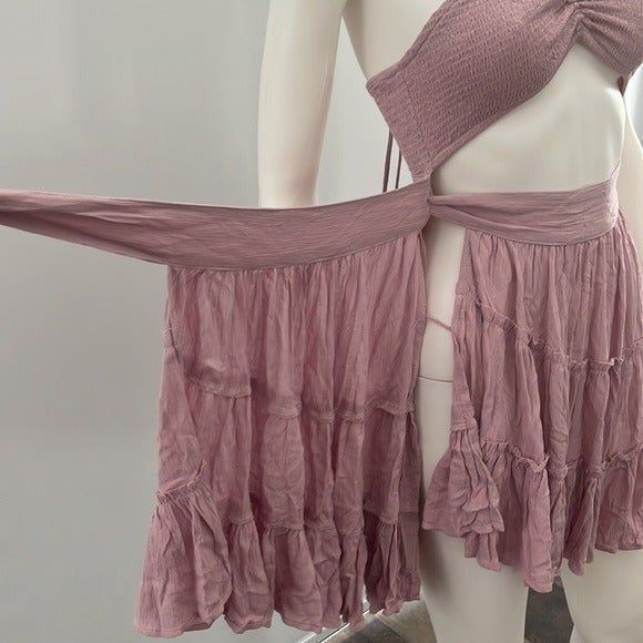 Olivaceous rayon lavender dress tube top halter attached to‎ wrap skirt - Picture 6 of 10